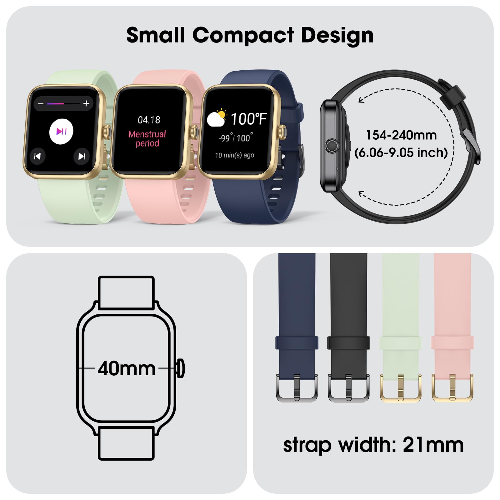 Imzuc 40Mm Small Smart Watch For Women, 50 Meters Waterproof Sport Step Counter, Fitness Tracker Watch With Heart Rate Blood Oxy